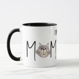 Caneca Dia das Mães Preto Nomeado Mãe do Gato Cinza Fofo