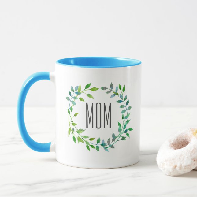 Caneca Dia das mães verde da grinalda | da folha da (Com Donut)
