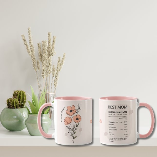 Caneca Dia de as mães Aniversário Melhor Mãe Já Personali (Mother's day gift Best Mom Ever Coffee Mug, Birthday gift for mom, Peach beige boho floral)