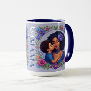 Caneca Dia de as mães de Beijo Afro-Americano Mãe e Filho