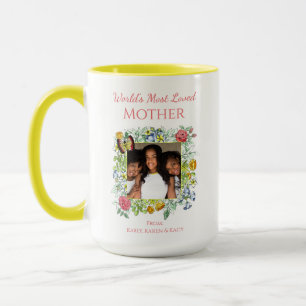 Caneca Dia de as mães de Quadro de Foto Floral de Aquarel