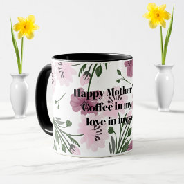 Caneca Dia de as mães Feliz com Padrão Floral Rosa Púrpur
