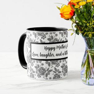 Caneca Dia de as mães Feliz com Rosas de Cinza Padrão Flo