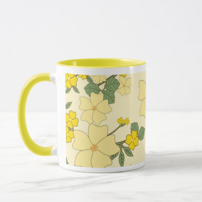 Caneca Dia de as mães floral amarelo-limão-verde-pastel (Esquerda)
