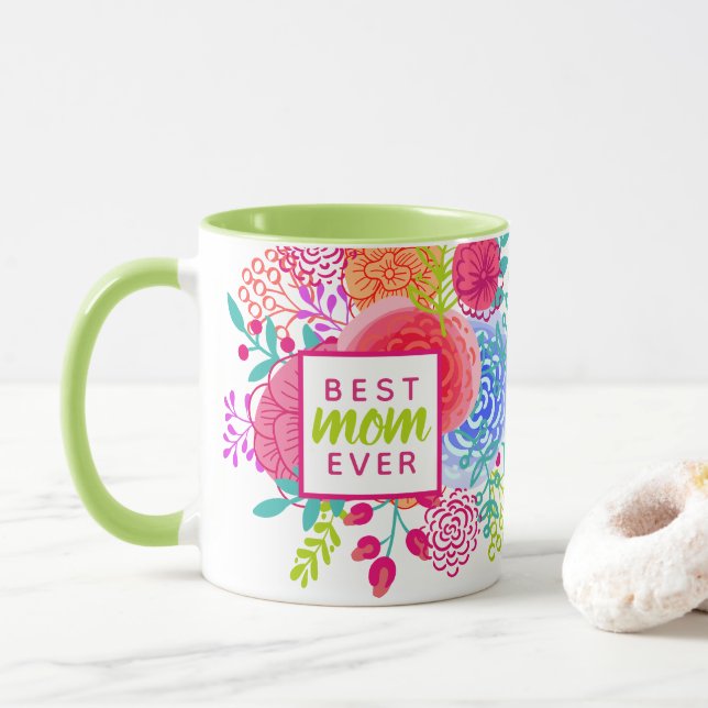 Caneca Dia de as mães Personalizado Melhor Mãe Nunca Flor (Com Donut)