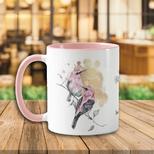 Caneca Dia de as mães Rosa de Aves Humanos