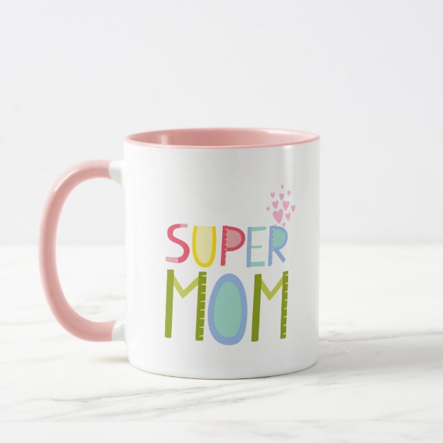 Caneca DIA DE AS MÃES SUPER MOM Aniversário Moderno de Na (Esquerda)