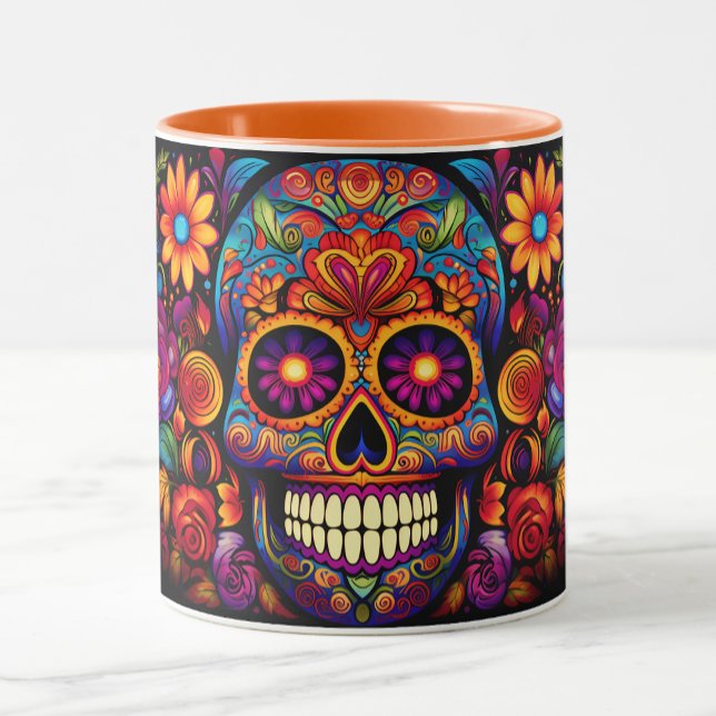 Caneca Dia de los Muertos Adicionar Nome Caveira Dentro (Criador carregado)