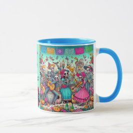 Caneca Dia de los Muertos Adicionar Nome Skull Sky Blue D