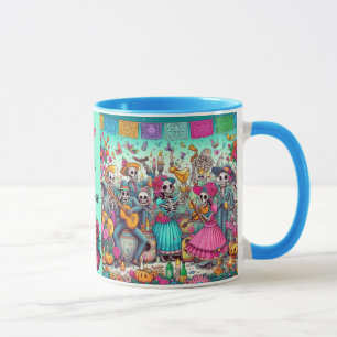 Caneca Dia de los Muertos Adicionar Nome Skull Sky Blue D