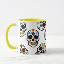 Caneca Dia De Los Muertos Pixelated Skull Pattern