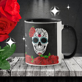 Caneca Dia De Los Muertos Red Turquoise Crânio