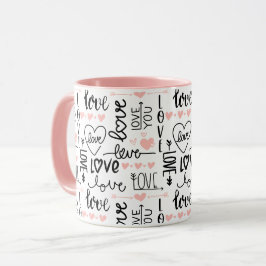 Caneca Dia de os namorados de Amor com Corações Pretos e 