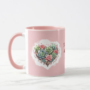 Caneca Dia de os namorados de Coração Suculento, Rosa-Ros