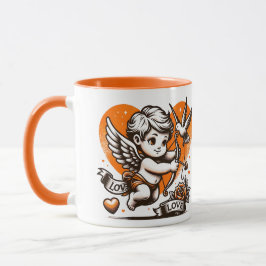 Caneca Dia de os namorados de cupido de laranja fofo