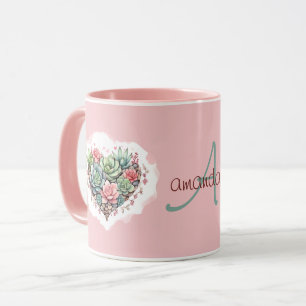 Caneca Dia de os namorados de Monograma Suculento do Cora