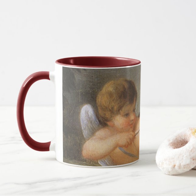 Caneca Dia de os namorados de safra, Cupido com Arco e Se (Com Donut)