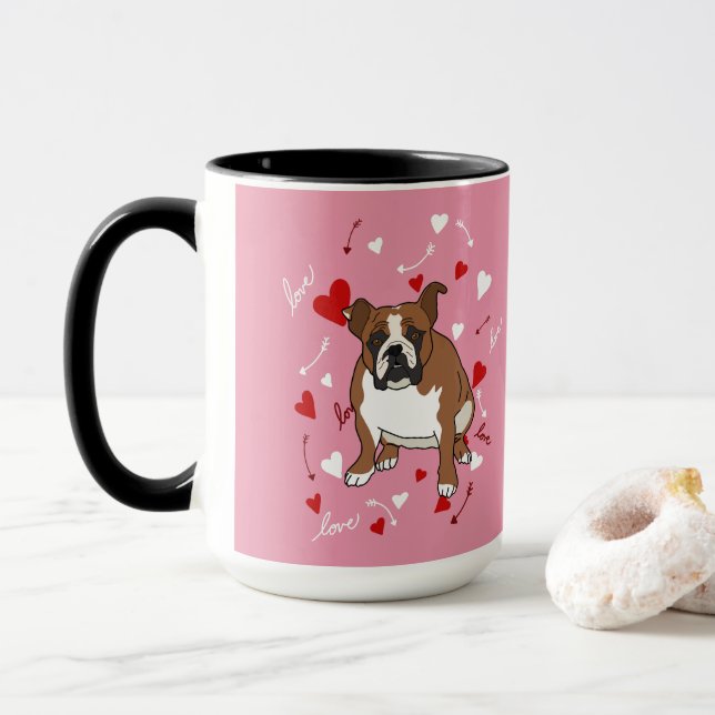 Caneca Dia de os namorados Inglês Bulldog (Com Donut)