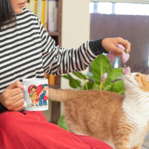 Caneca Dia de os namorados retrô, Vintage Girl and Boy He
