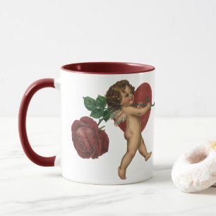 Caneca Dia de os namorados Vintage Cherub e Rosa Victoria