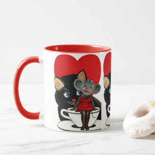 Caneca Dia de os namorados Vintage, Coração de Taça de Mo