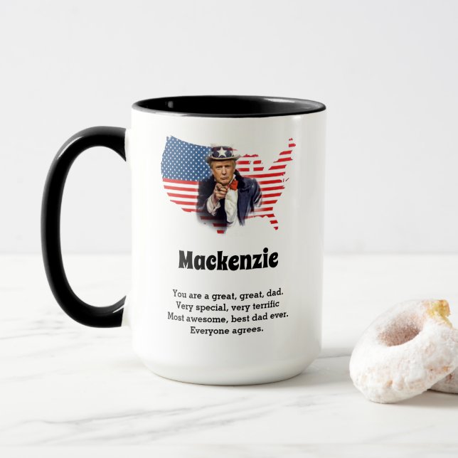 Caneca Dia de os pais Donald Trump Adicionar Nome Engraça (Com Donut)