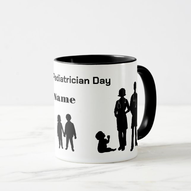 Caneca Dia de Pediatria Nacional Silhouettes Nome Mug (Frente Esquerda)