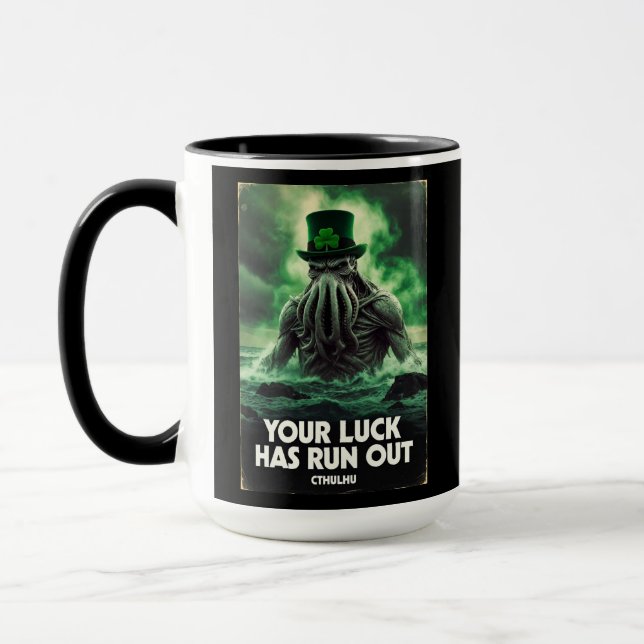 Caneca Dia de São Patrício do Cthulhu: Sua Sorte Acabou (Esquerda)
