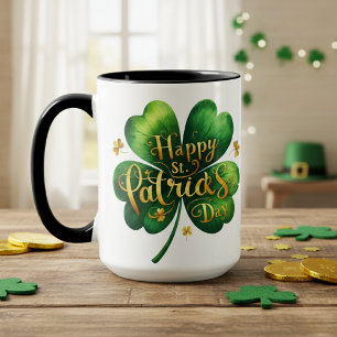 Caneca Dia de São Patrício Feliz de Folha Clássica Quatro