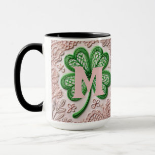 Caneca Dia de São Patrício verde de shamrock com renda mo
