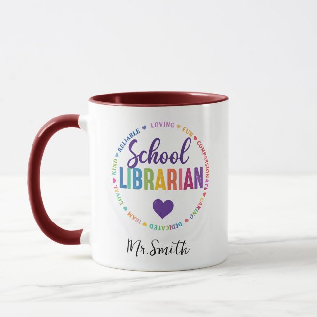 Caneca Dia do Bibliotecário Escolar Personalizado | Nome  (Esquerda)
