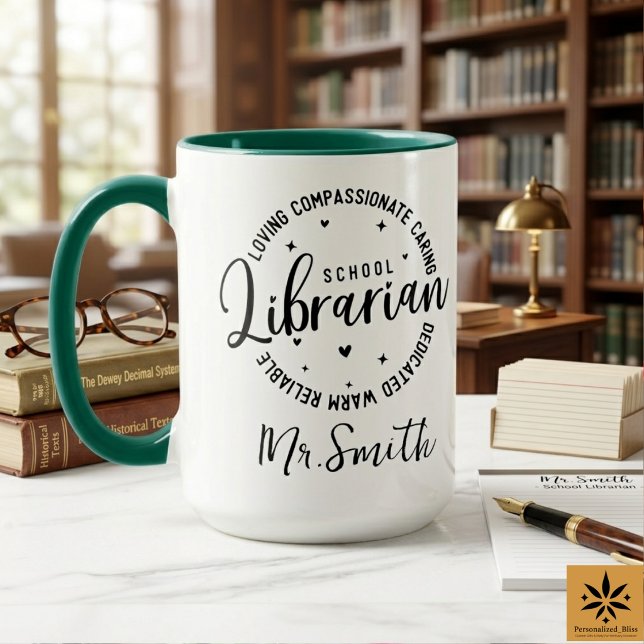 Caneca Dia do Bibliotecário Escolar Personalizado | Nome  (Personalized School Librarian Day | Custom Name Mug
)