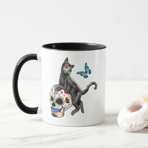Caneca Dia Do Crânio E Borboleta De Açúcar De Gato Morto