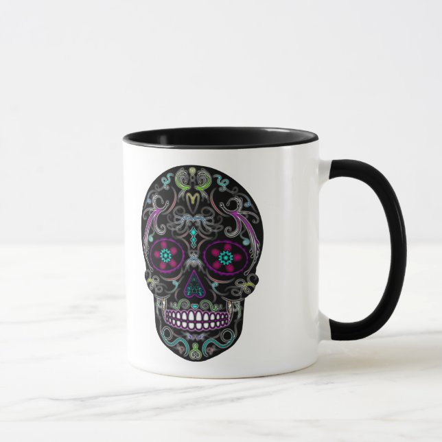 Caneca Dia do crânio inoperante do açúcar - colorida (Direita)
