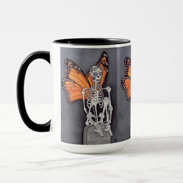 Caneca Dia do Esqueleto da Borboleta do Halloween Morto (Esquerda)