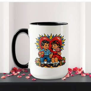 Caneca Dia dos Namorados Arte Pop Retro Personalizada