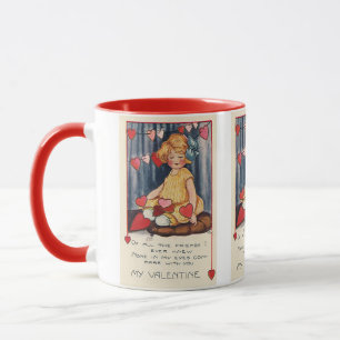 Caneca Dia dos Namorados Fofo Vintage, Menina com Coraçõe