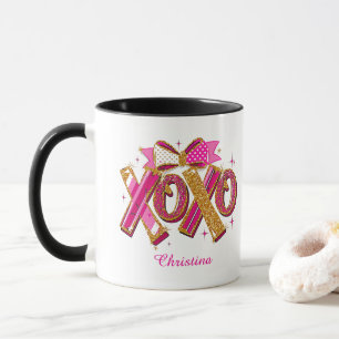 Caneca Dia dos Namorados Moderno XOXO Nome Personalizado