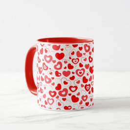 Caneca Dia dos Namorados Padrão Corações Vermelhos