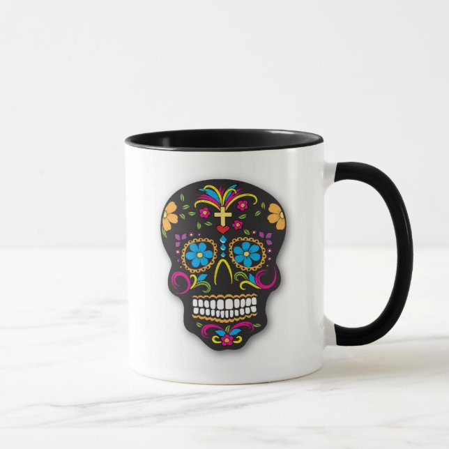 Caneca Dia mexicano colorido preto do crânio do açúcar do (Direita)