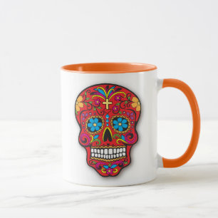 Caneca Dia mexicano vermelho do crânio do açúcar do mo