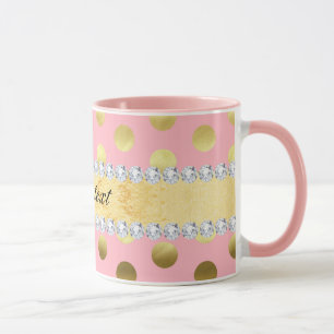 Caneca Diamantes cor-de-rosa das bolinhas da folha