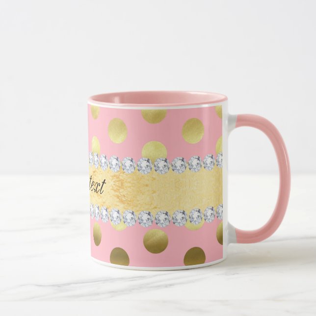 Caneca Diamantes cor-de-rosa das bolinhas da folha (Direita)