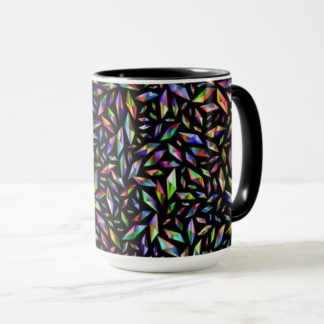 Caneca Diamantes multicolores de abstrato moderno a preto (Frente Esquerda)