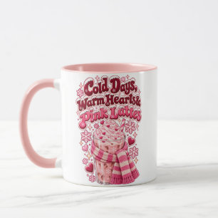 Caneca Dias Frios Corações Quentes Lattes Rosa Natal