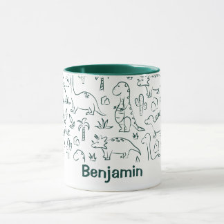 Caneca Dinosaurs Boy Name Dino Cute Jungle Green