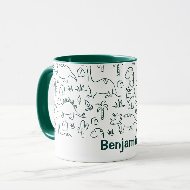 Caneca Dinosaurs Boy Name Dino Cute Jungle Green (Frente Esquerda)