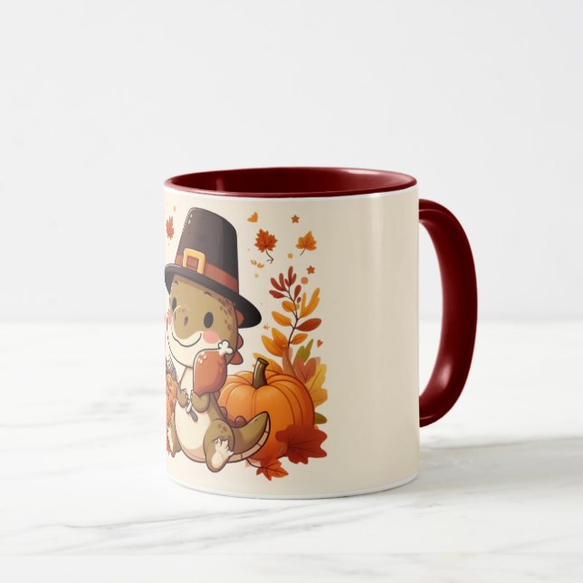 Caneca Dinossauro Bonito de Ação de Graças (Frente Esquerda)