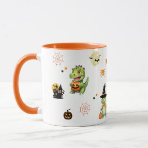 Caneca Dinossauro bonito joga truque de abóbora para trat