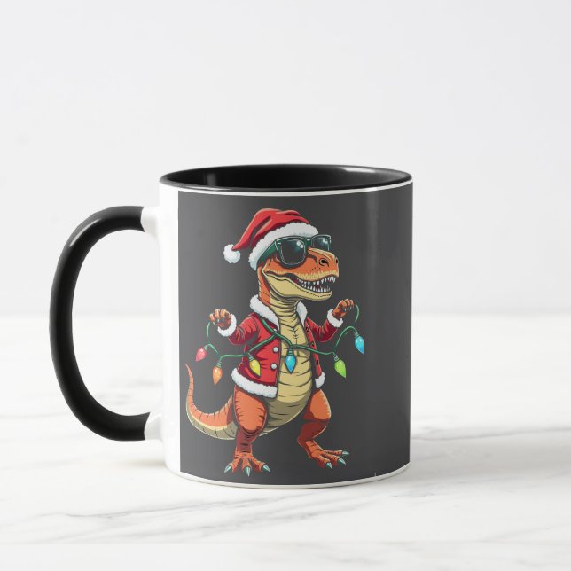 Caneca Dinossauro Envolvido com Luzes de Natal Santa Hat (Esquerda)
